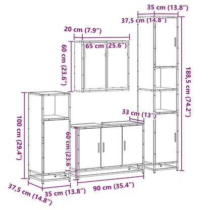 Set Mobili da Bagno 4 pz Rovere Sonoma in Legno Multistrato | homemem39