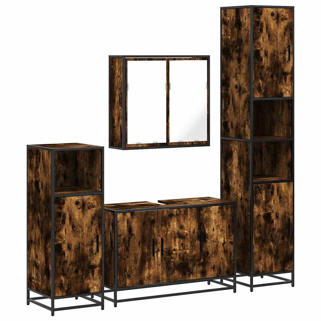 Set Mobili da Bagno 4 pz Rovere Fumo in Legno Multistrato | homemem39