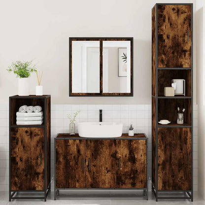 Set Mobili da Bagno 4 pz Rovere Fumo in Legno Multistrato | homemem39