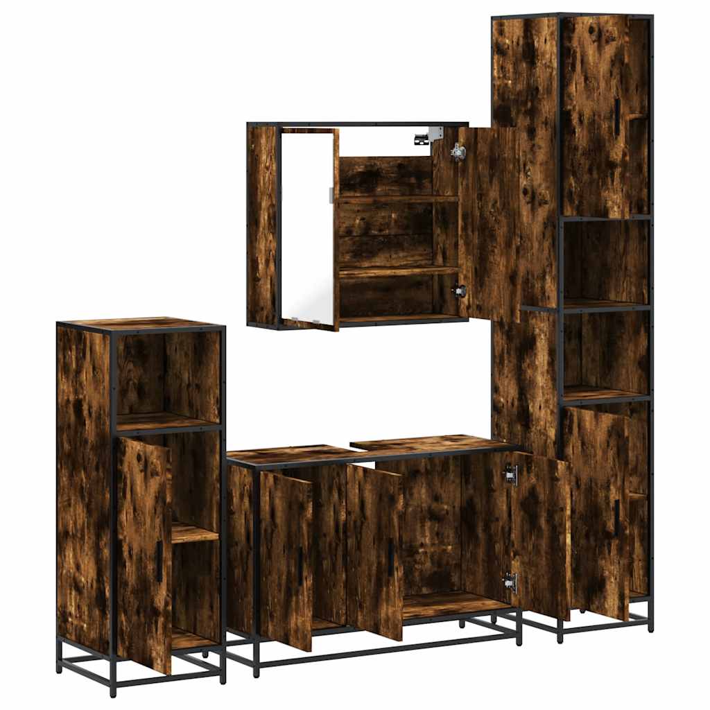 Set Mobili da Bagno 4 pz Rovere Fumo in Legno Multistrato | homemem39