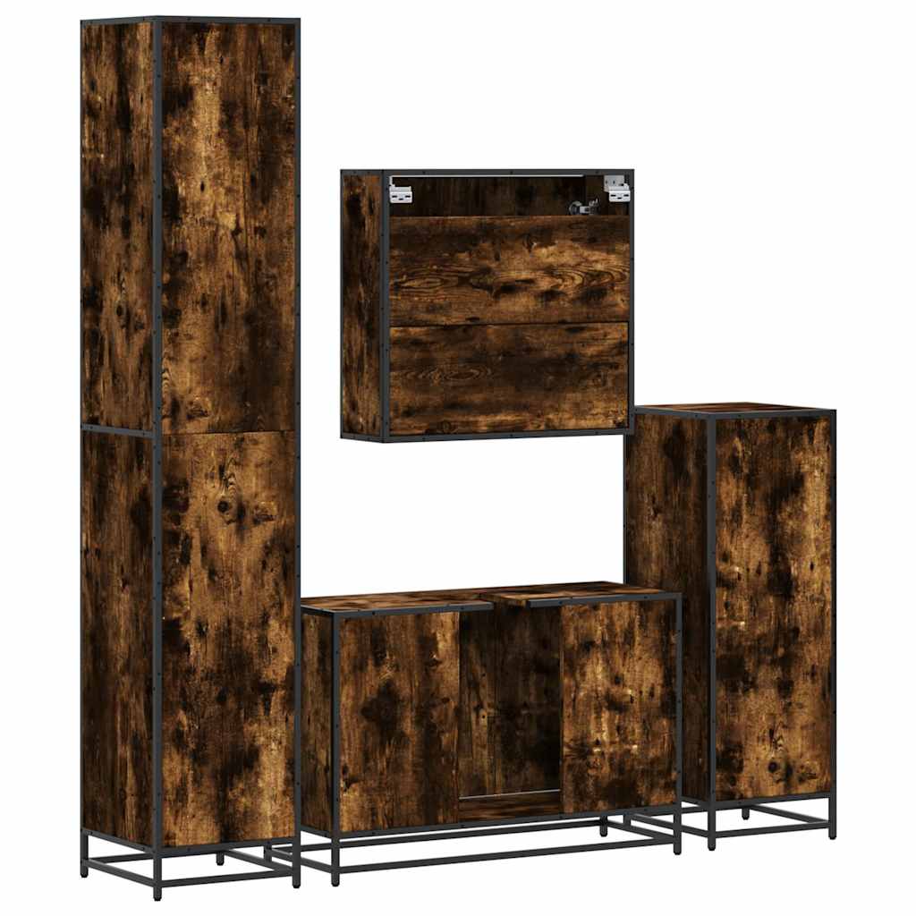 Set Mobili da Bagno 4 pz Rovere Fumo in Legno Multistrato | homemem39