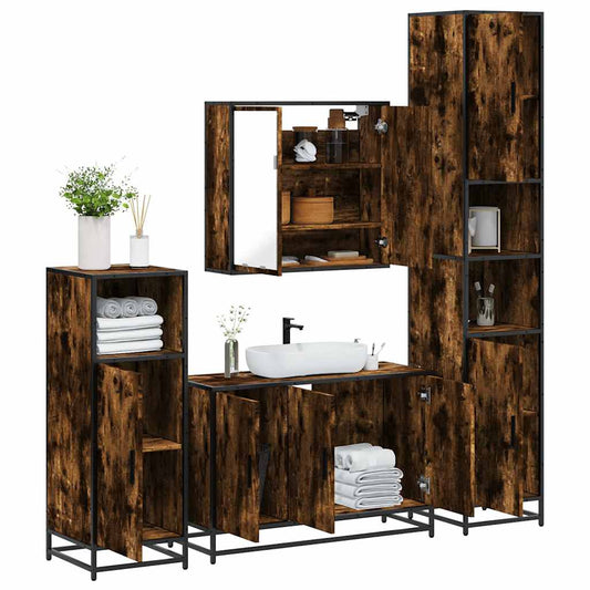 Set Mobili da Bagno 4 pz Rovere Fumo in Legno Multistrato | homemem39