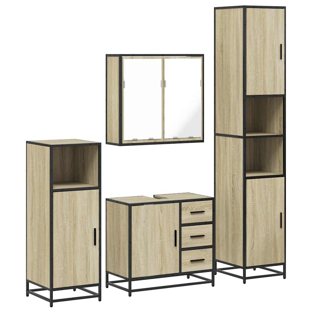 Set Mobili da Bagno 4 pz Rovere Sonoma in Legno Multistrato | homemem39