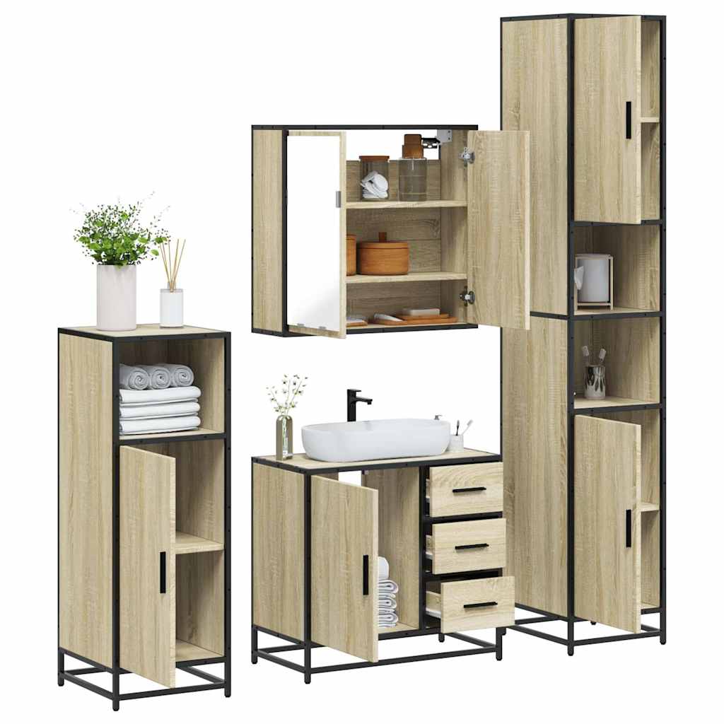 Set Mobili da Bagno 4 pz Rovere Sonoma in Legno Multistrato | homemem39