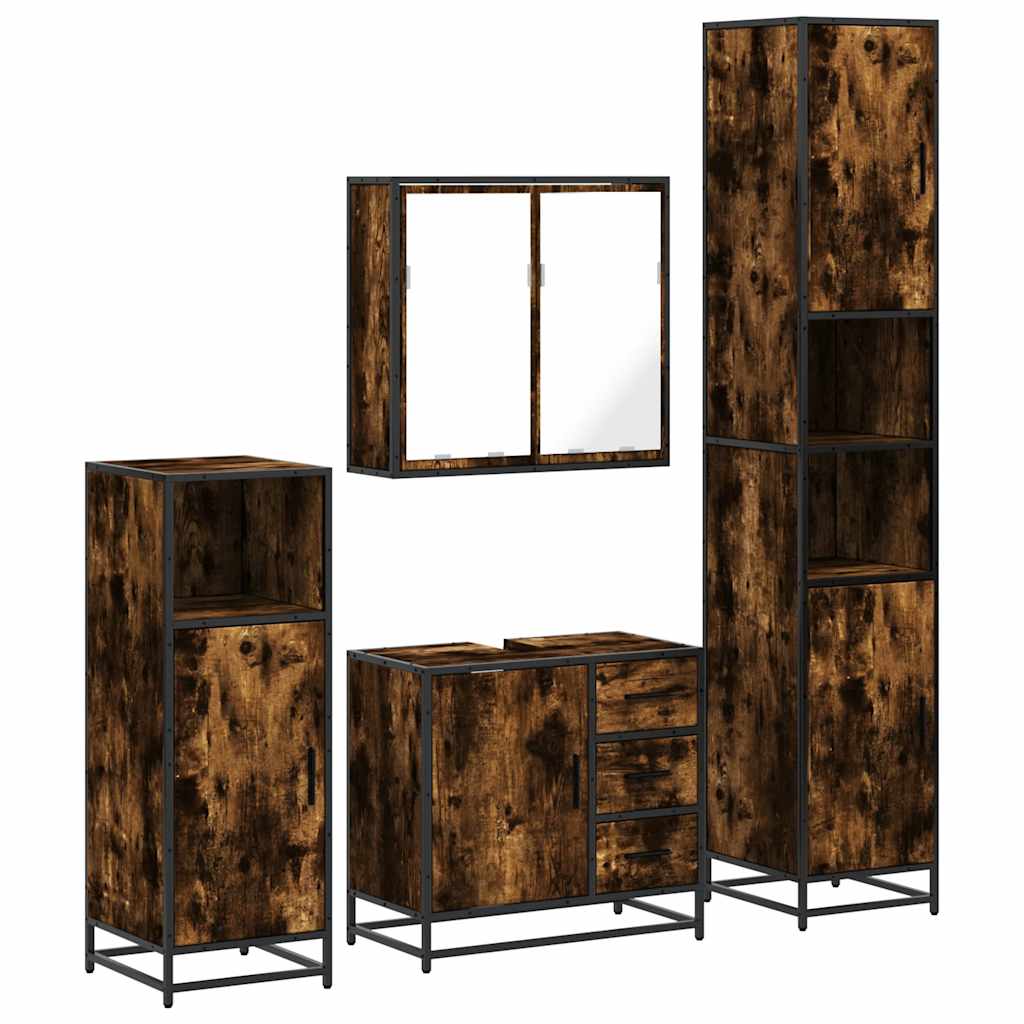 Set Mobili da Bagno 4 pz Rovere Fumo in Legno Multistrato | homemem39