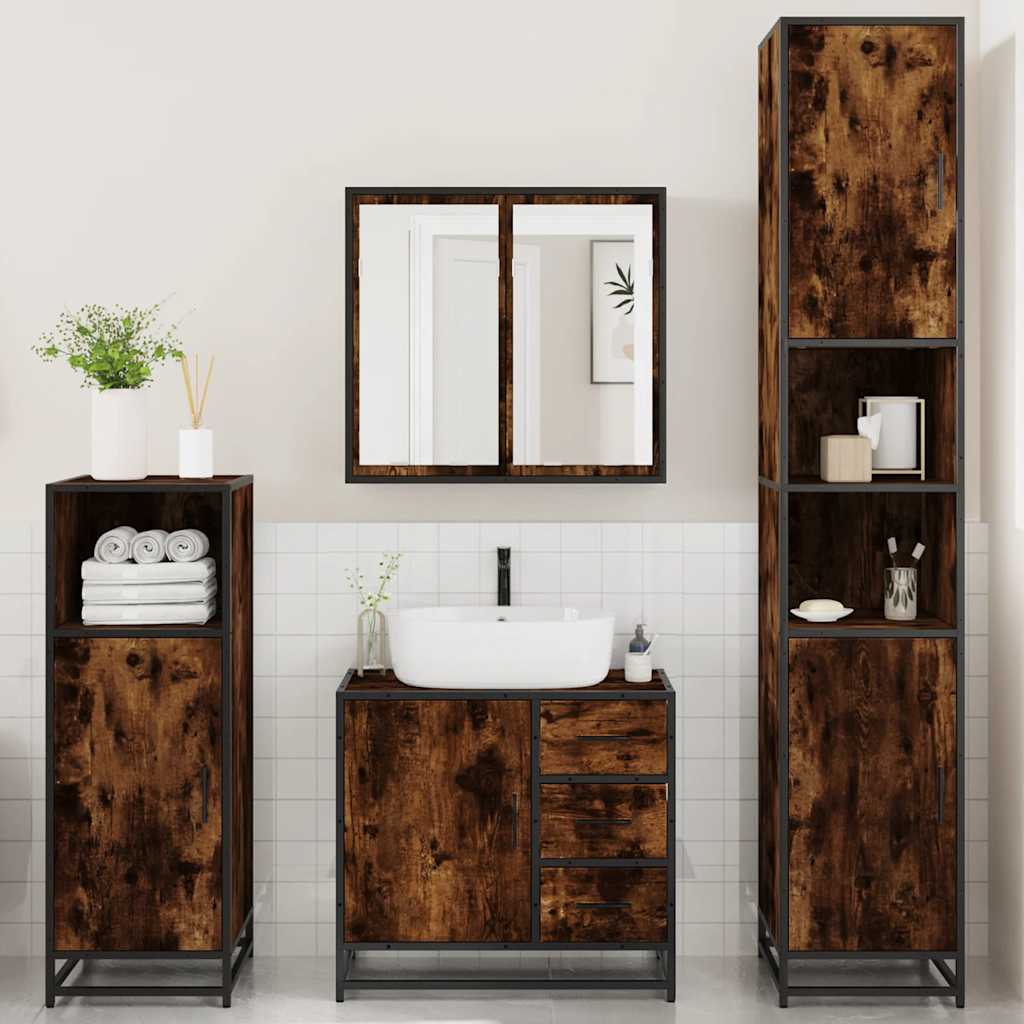 Set Mobili da Bagno 4 pz Rovere Fumo in Legno Multistrato | homemem39