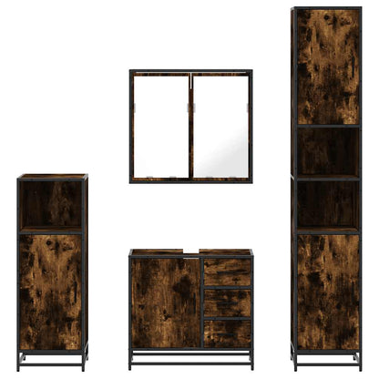 Set Mobili da Bagno 4 pz Rovere Fumo in Legno Multistrato | homemem39