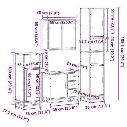 Set Mobili da Bagno 4 pz Rovere Fumo in Legno Multistrato | homemem39