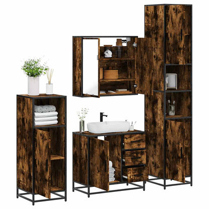 Set Mobili da Bagno 4 pz Rovere Fumo in Legno Multistrato | homemem39
