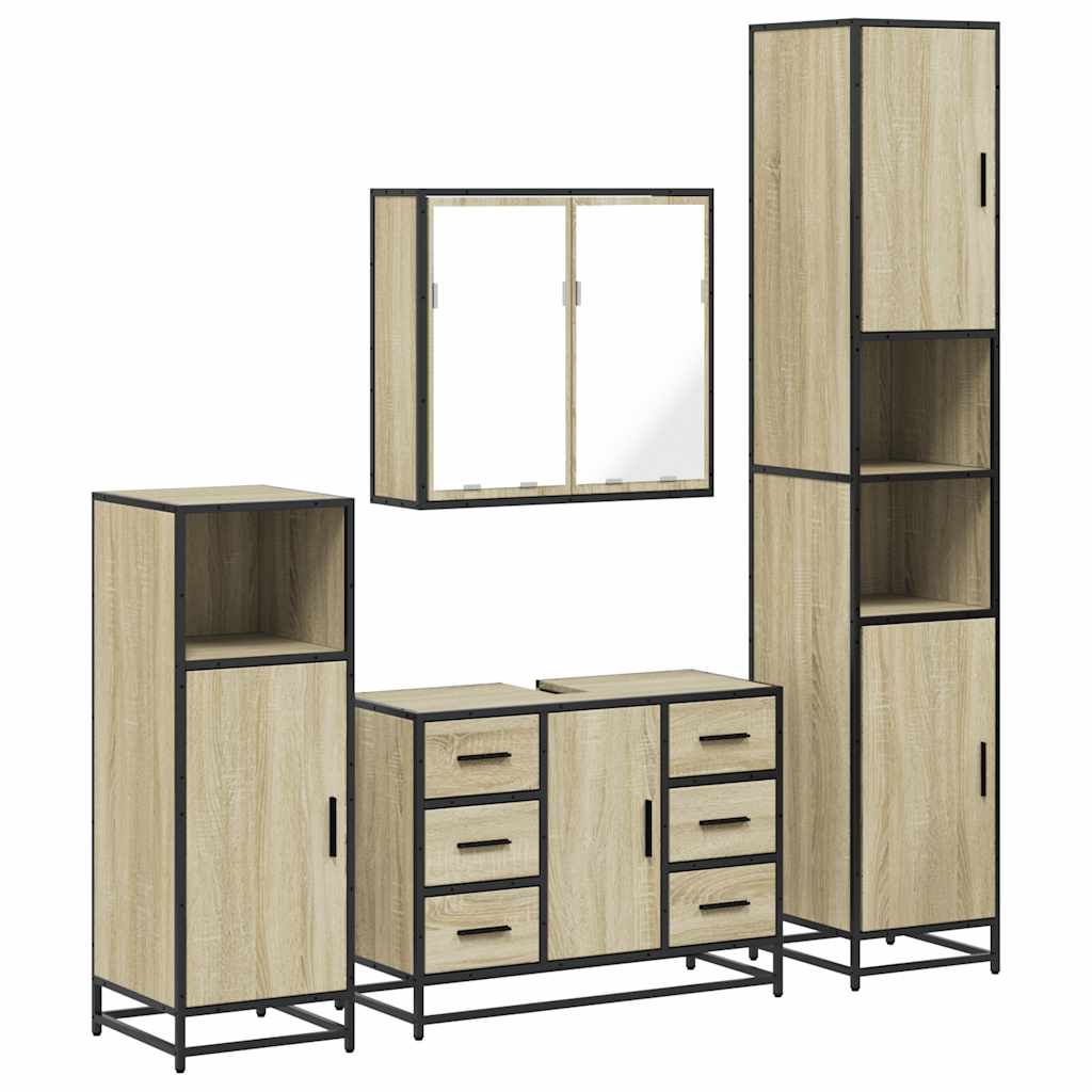 Set Mobili da Bagno 4 pz Rovere Sonoma in Legno Multistrato | homemem39