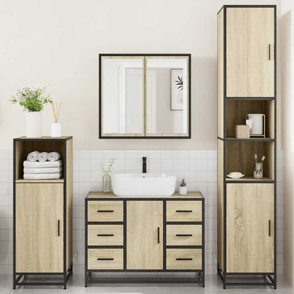 Set Mobili da Bagno 4 pz Rovere Sonoma in Legno Multistrato | homemem39