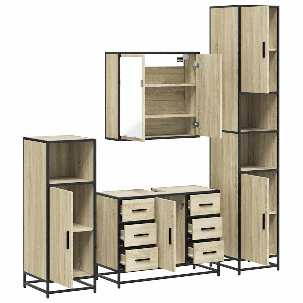Set Mobili da Bagno 4 pz Rovere Sonoma in Legno Multistrato | homemem39