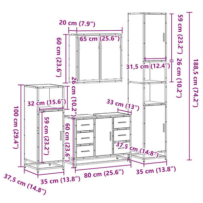 Set Mobili da Bagno 4 pz Rovere Sonoma in Legno Multistrato | homemem39