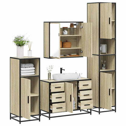 Set Mobili da Bagno 4 pz Rovere Sonoma in Legno Multistrato | homemem39