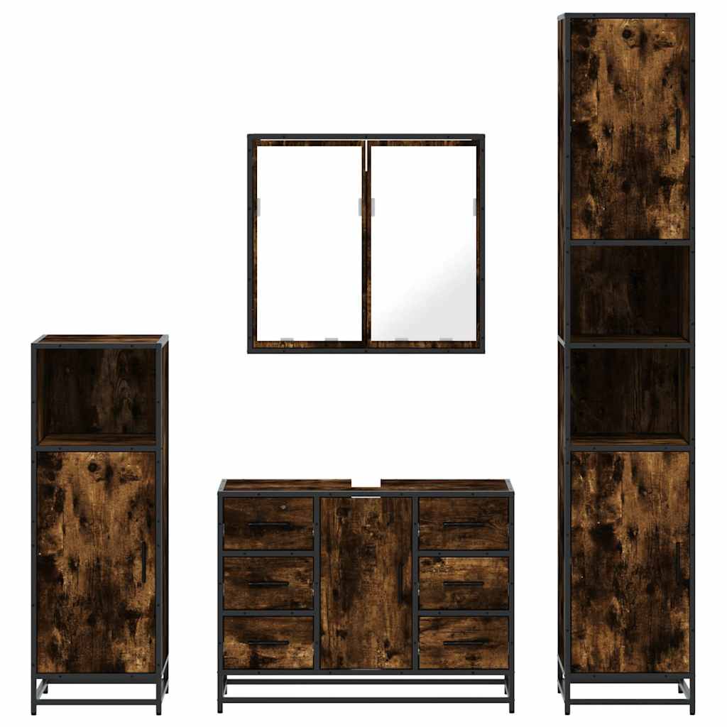 Set Mobili da Bagno 4 pz Rovere Fumo in Legno Multistrato | homemem39
