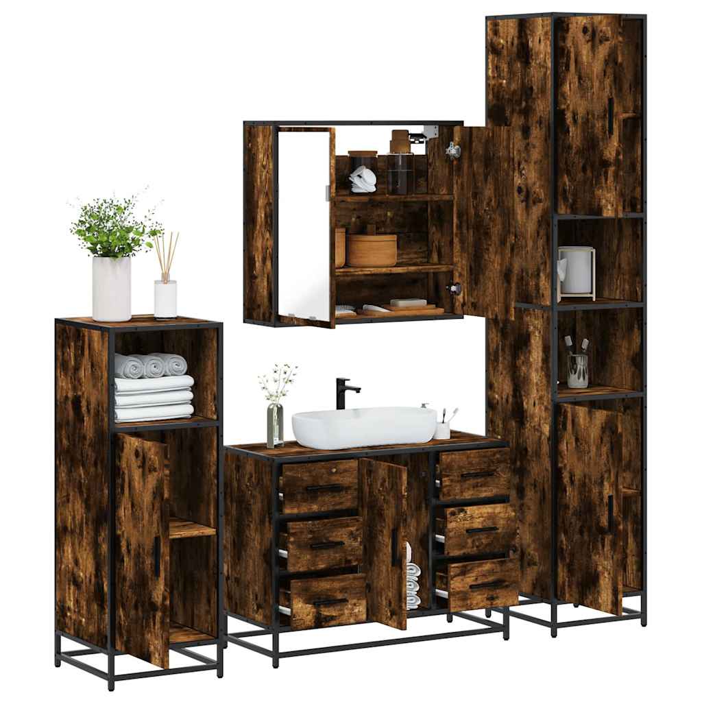 Set Mobili da Bagno 4 pz Rovere Fumo in Legno Multistrato | homemem39