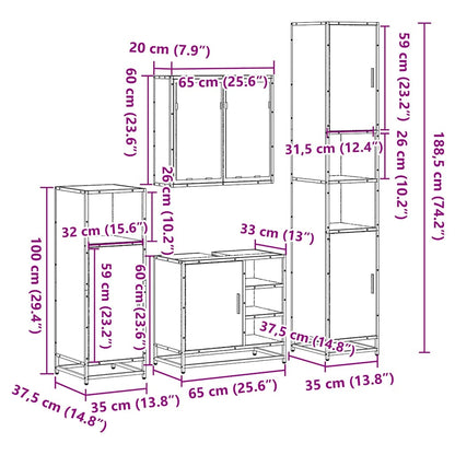 Set Mobili da Bagno 4 pz Rovere Sonoma in Legno Multistrato | homemem39