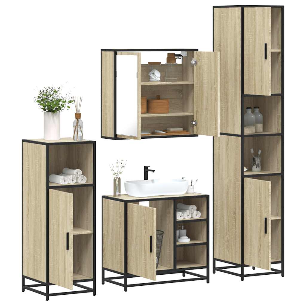 Set Mobili da Bagno 4 pz Rovere Sonoma in Legno Multistrato | homemem39