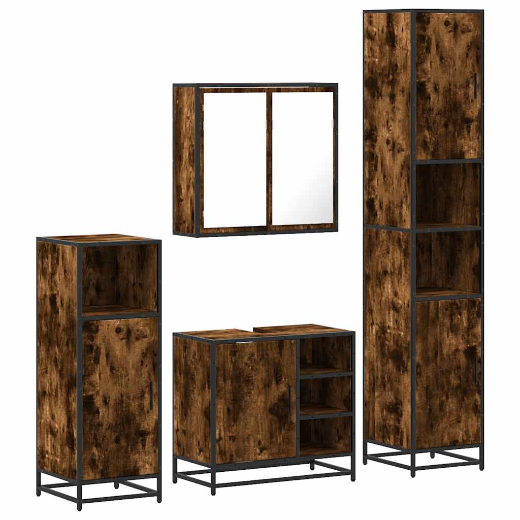 Set Mobili da Bagno 4 pz Rovere Fumo in Legno Multistrato | homemem39