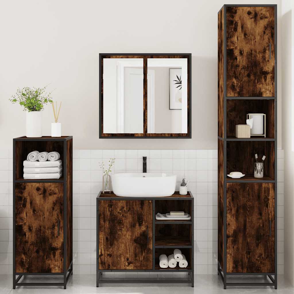 Set Mobili da Bagno 4 pz Rovere Fumo in Legno Multistrato | homemem39
