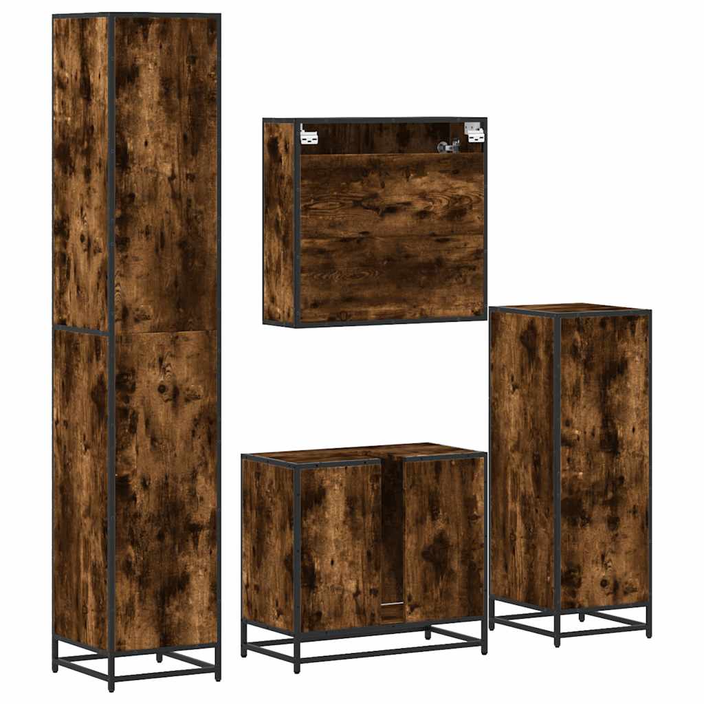 Set Mobili da Bagno 4 pz Rovere Fumo in Legno Multistrato | homemem39
