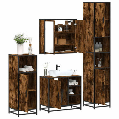 Set Mobili da Bagno 4 pz Rovere Fumo in Legno Multistrato | homemem39
