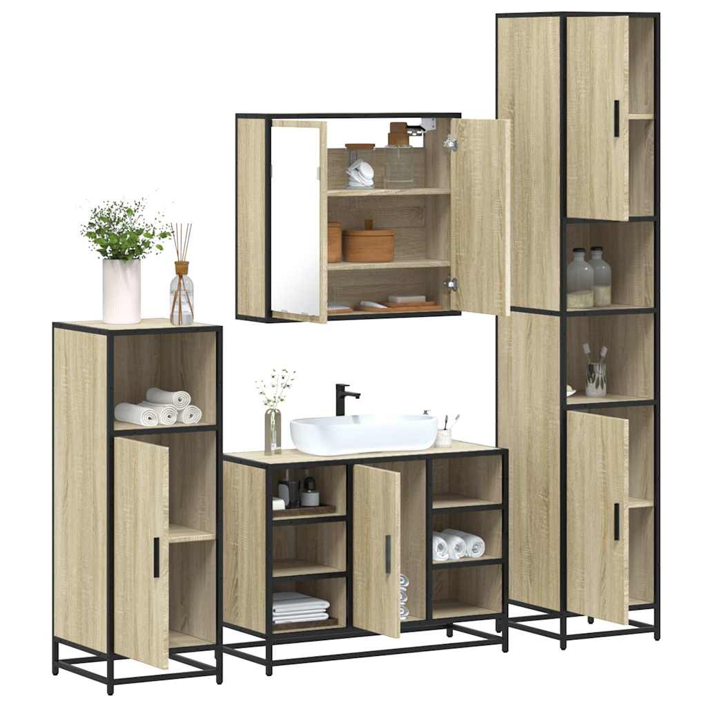 Set Mobili da Bagno 4 pz Rovere Sonoma in Legno Multistrato | homemem39