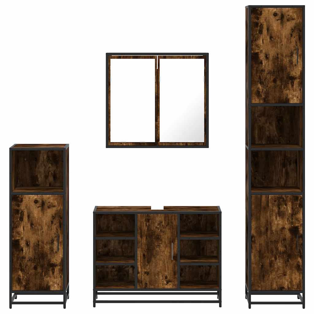 Set Mobili da Bagno 4 pz Rovere Fumo in Legno Multistrato | homemem39