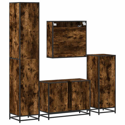 Set Mobili da Bagno 4 pz Rovere Fumo in Legno Multistrato | homemem39