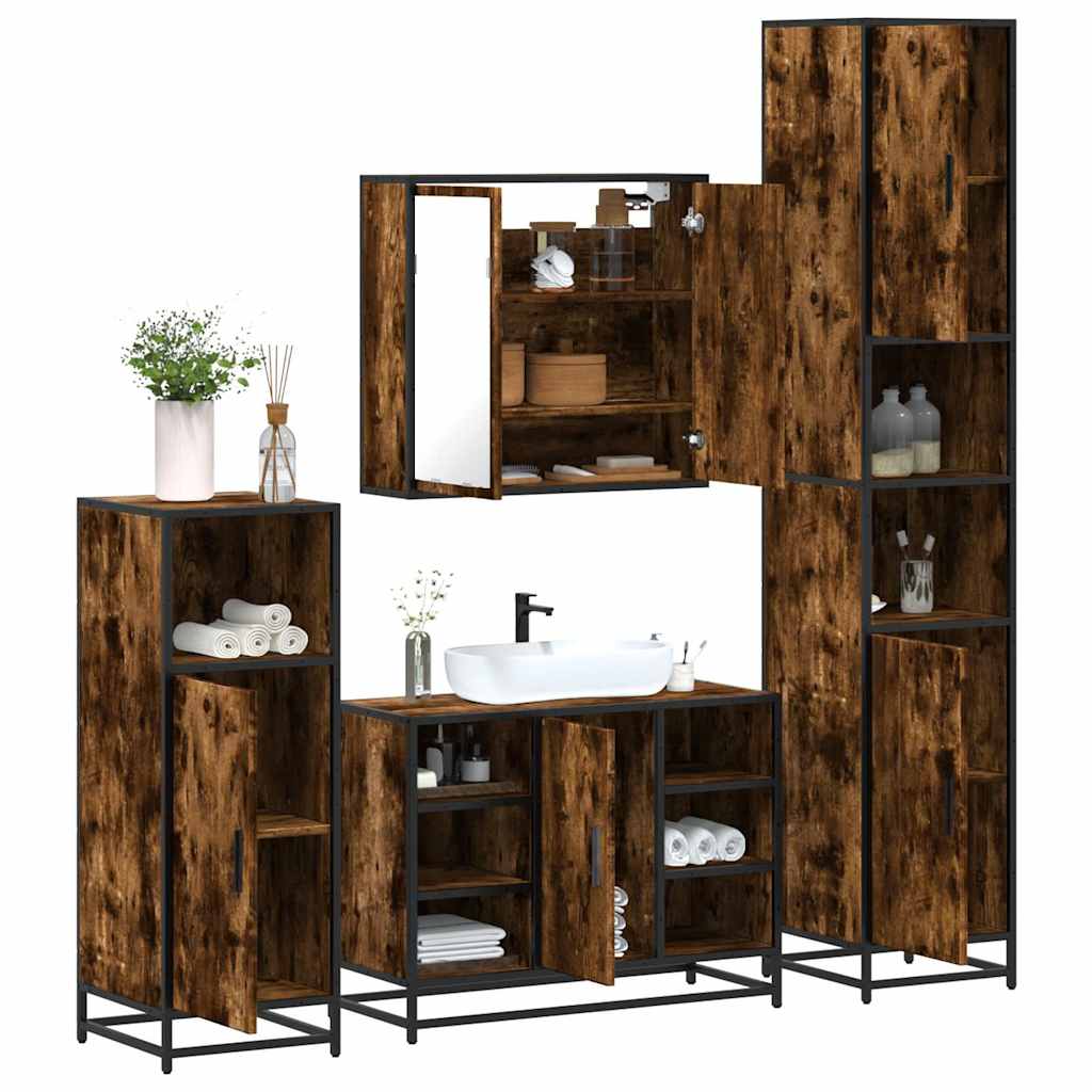 Set Mobili da Bagno 4 pz Rovere Fumo in Legno Multistrato | homemem39