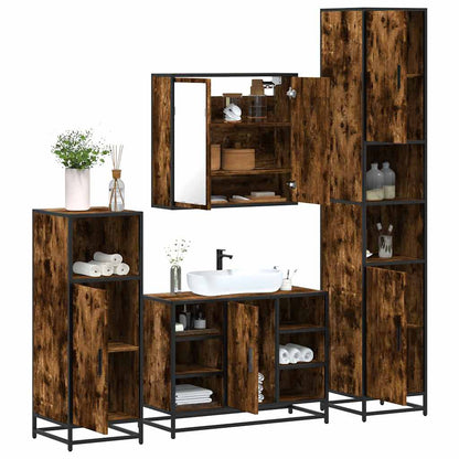 Set Mobili da Bagno 4 pz Rovere Fumo in Legno Multistrato | homemem39