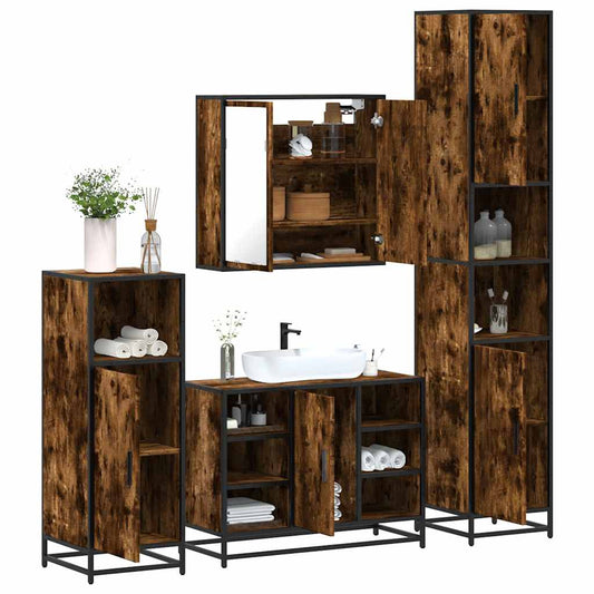 Set Mobili da Bagno 4 pz Rovere Fumo in Legno Multistrato | homemem39