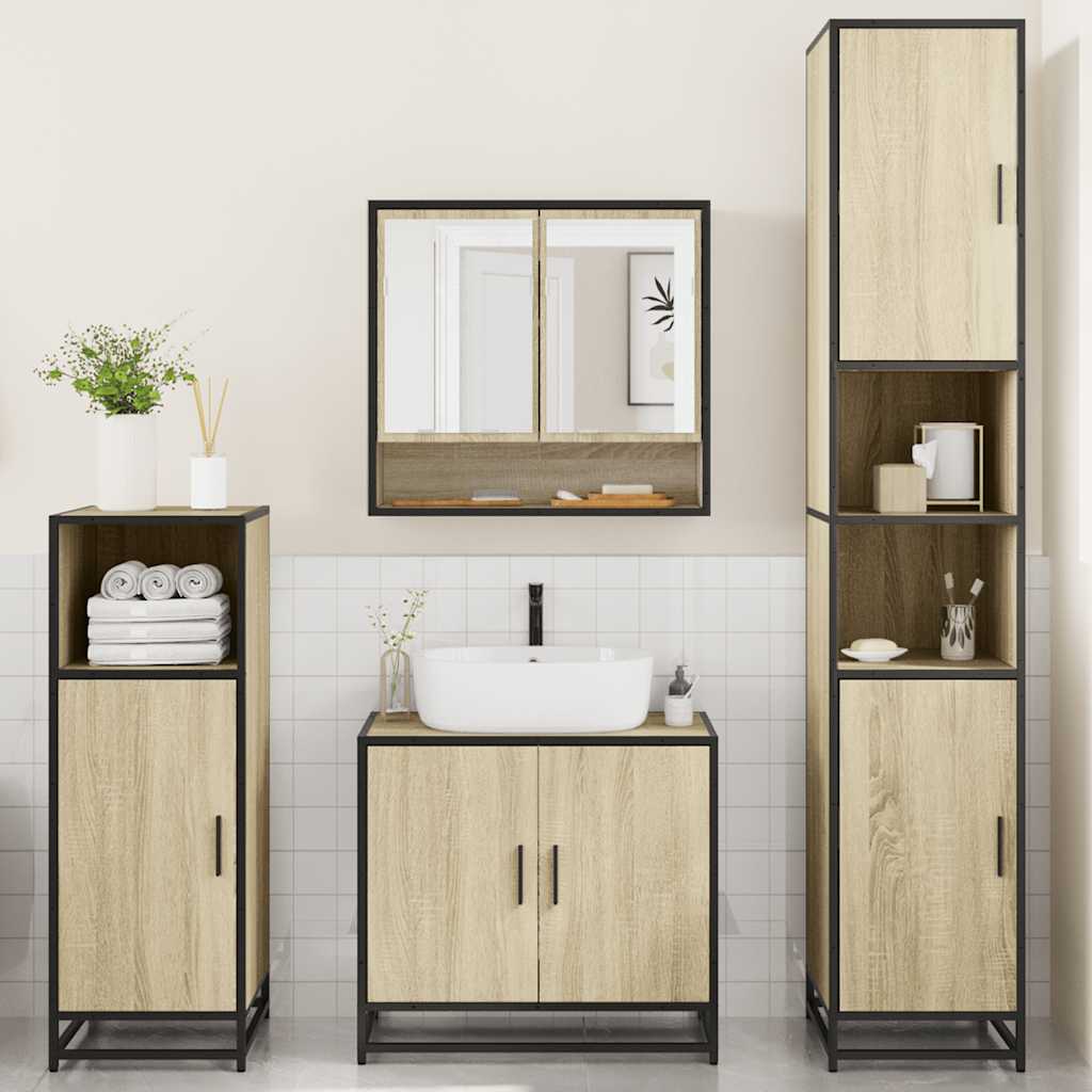 Set Mobili da Bagno 4 pz Rovere Sonoma in Legno Multistrato | homemem39