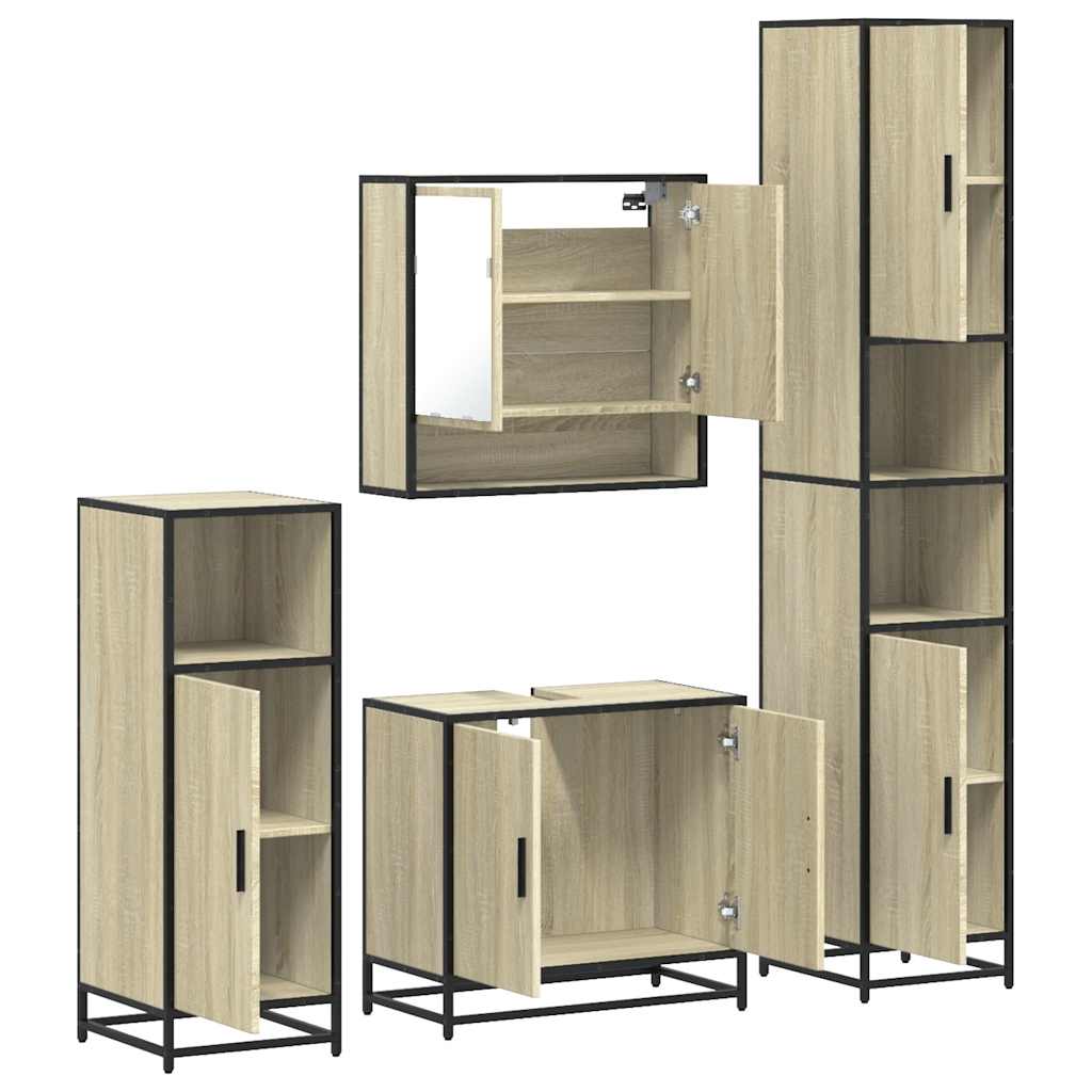 Set Mobili da Bagno 4 pz Rovere Sonoma in Legno Multistrato | homemem39