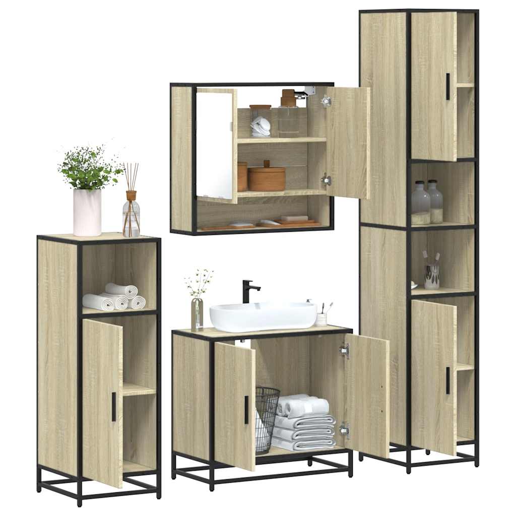 Set Mobili da Bagno 4 pz Rovere Sonoma in Legno Multistrato | homemem39