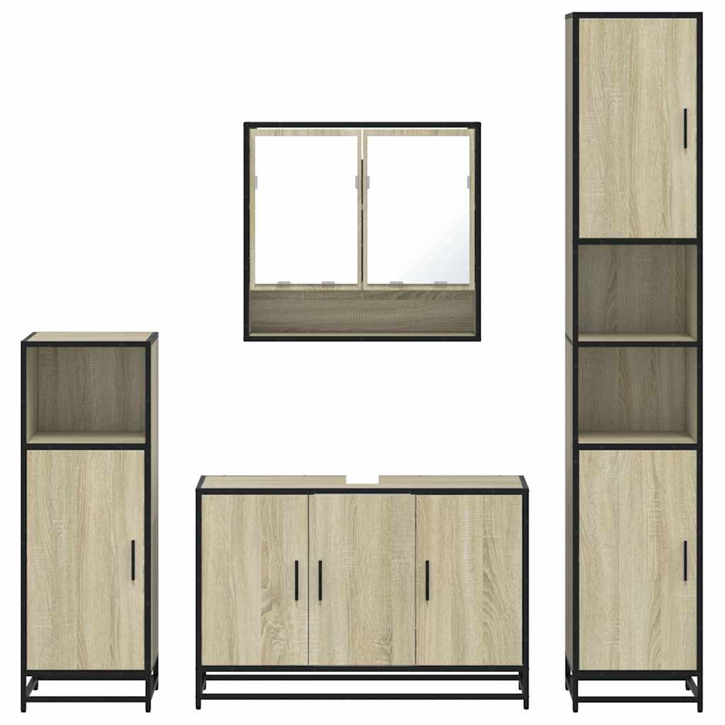 Set Mobili da Bagno 4 pz Rovere Sonoma in Legno Multistrato | homemem39