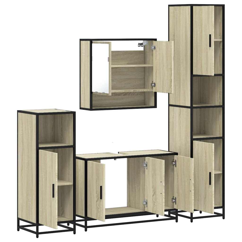 Set Mobili da Bagno 4 pz Rovere Sonoma in Legno Multistrato | homemem39