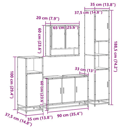 Set Mobili da Bagno 4 pz Rovere Sonoma in Legno Multistrato | homemem39