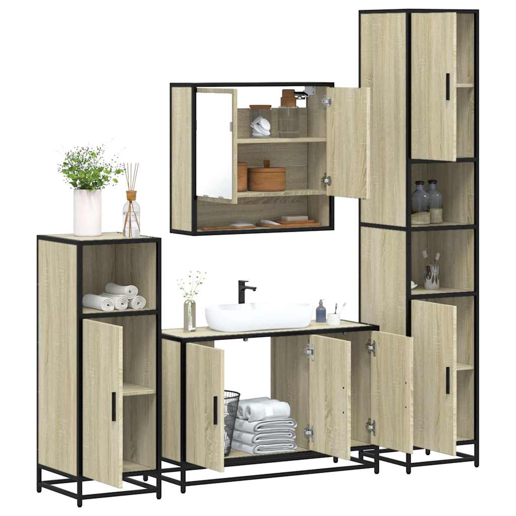 Set Mobili da Bagno 4 pz Rovere Sonoma in Legno Multistrato | homemem39