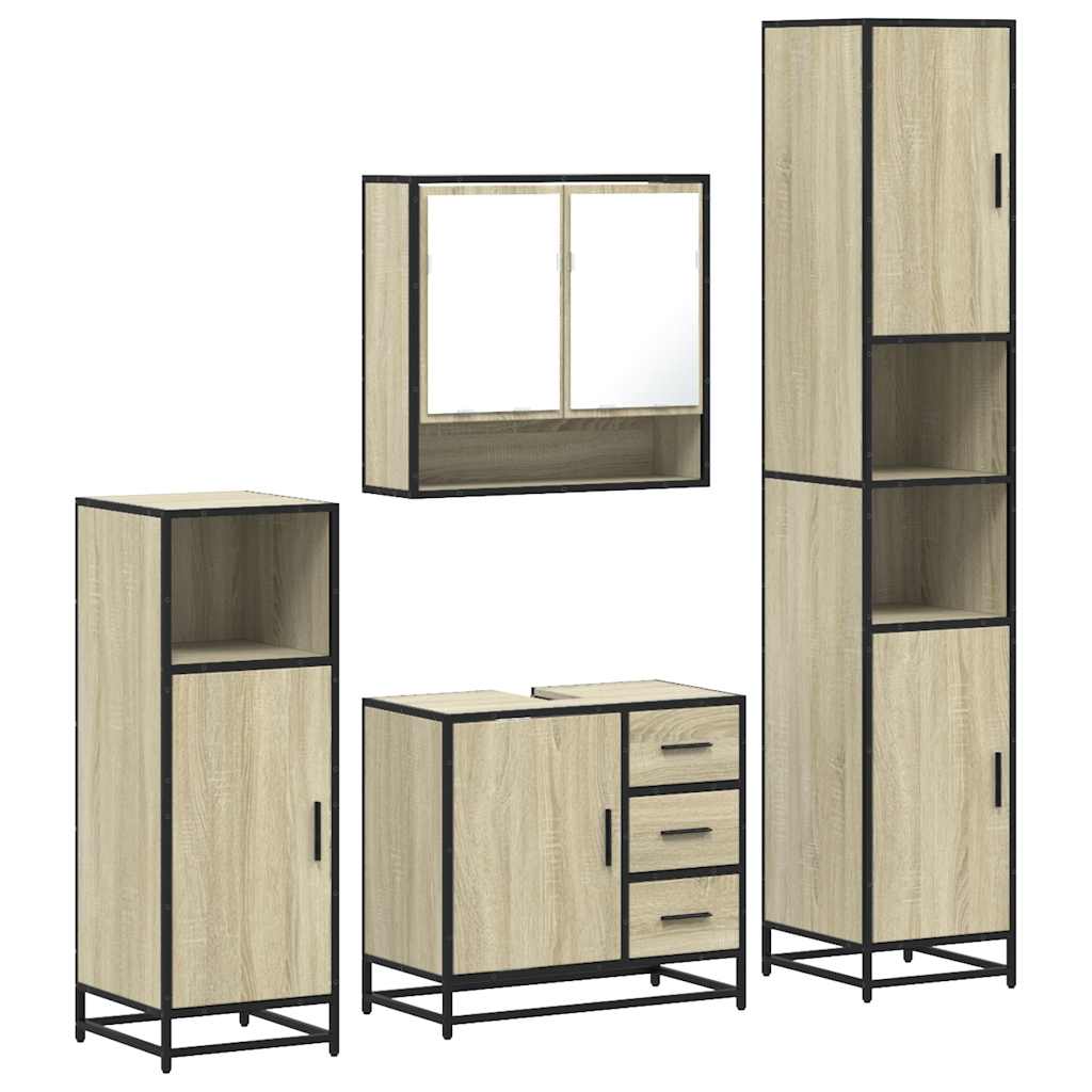 Set Mobili da Bagno 4 pz Rovere Sonoma in Legno Multistrato | homemem39