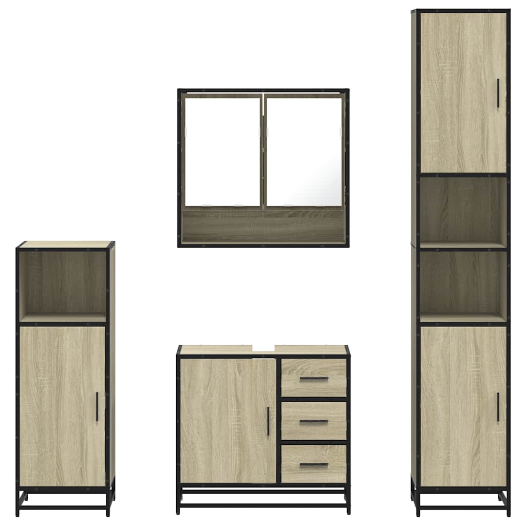 Set Mobili da Bagno 4 pz Rovere Sonoma in Legno Multistrato | homemem39
