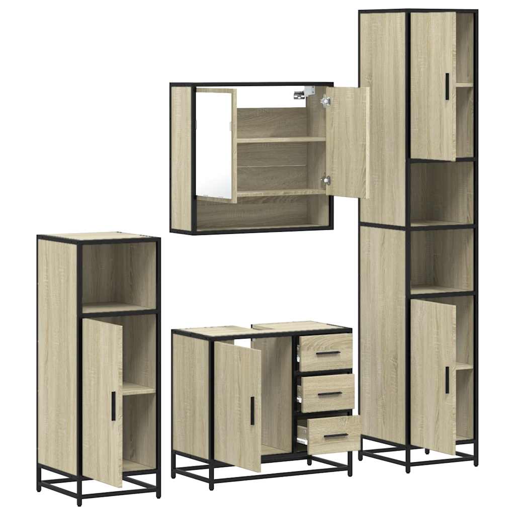 Set Mobili da Bagno 4 pz Rovere Sonoma in Legno Multistrato | homemem39