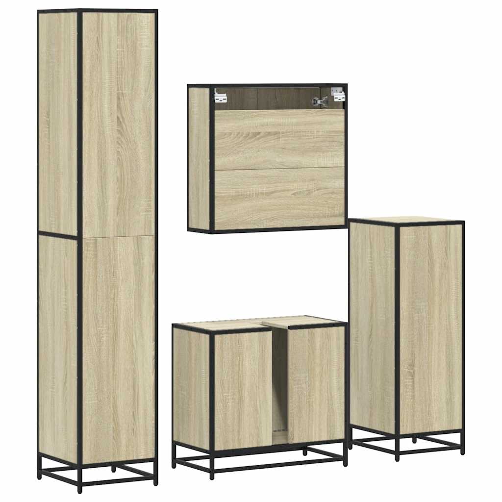 Set Mobili da Bagno 4 pz Rovere Sonoma in Legno Multistrato | homemem39