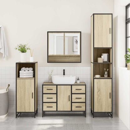 Set Mobili da Bagno 4 pz Rovere Sonoma in Legno Multistrato | homemem39