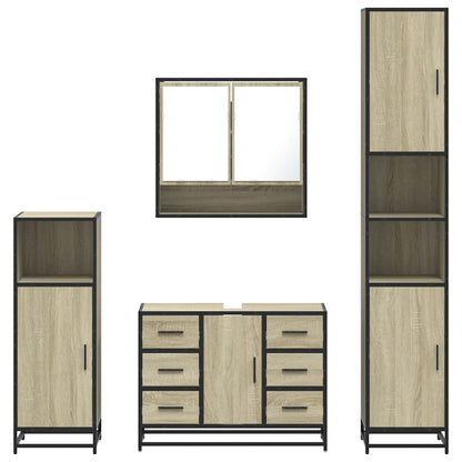Set Mobili da Bagno 4 pz Rovere Sonoma in Legno Multistrato | homemem39