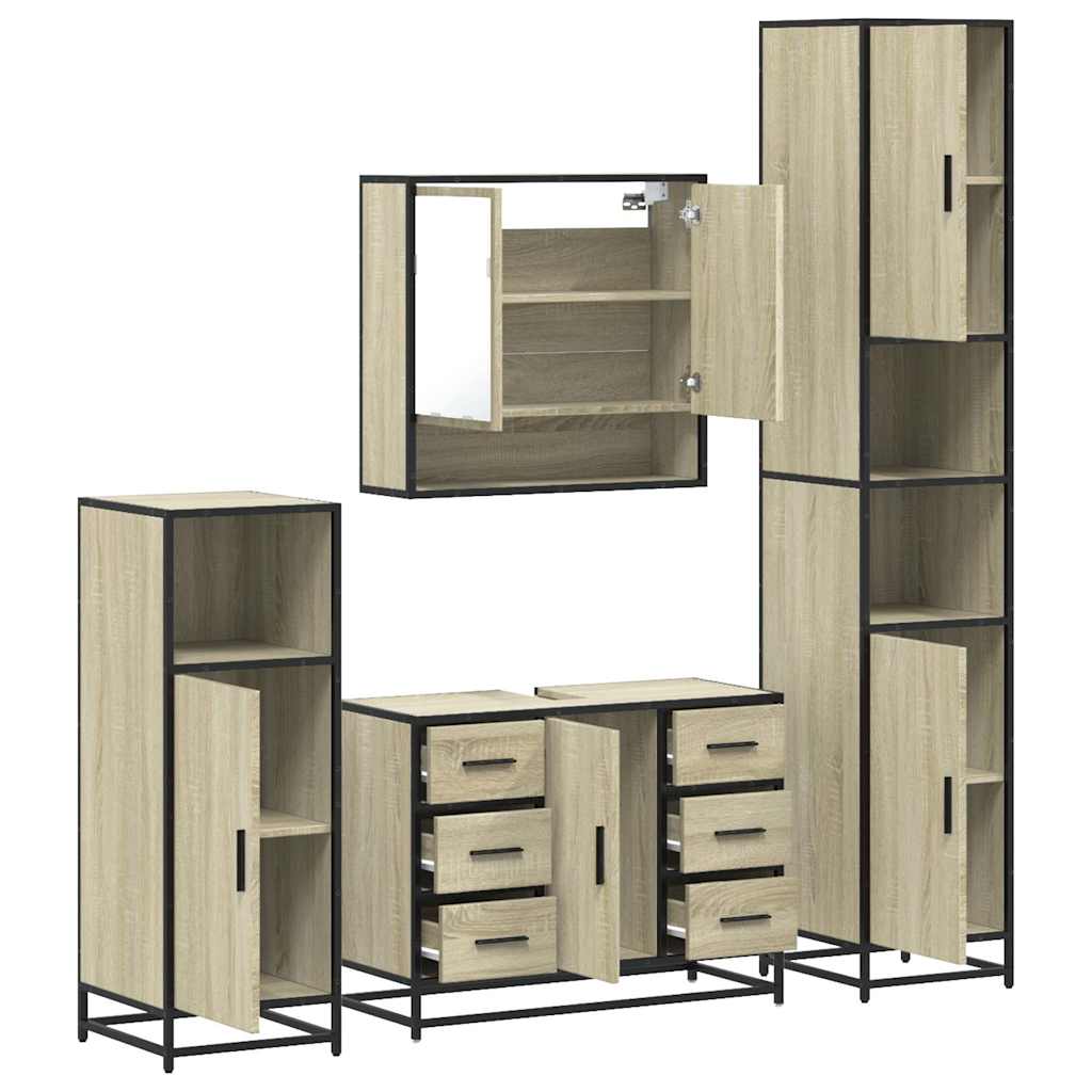 Set Mobili da Bagno 4 pz Rovere Sonoma in Legno Multistrato | homemem39