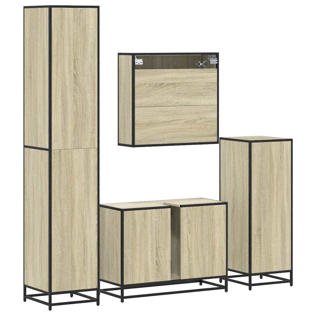 Set Mobili da Bagno 4 pz Rovere Sonoma in Legno Multistrato | homemem39