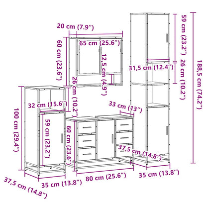 Set Mobili da Bagno 4 pz Rovere Sonoma in Legno Multistrato | homemem39