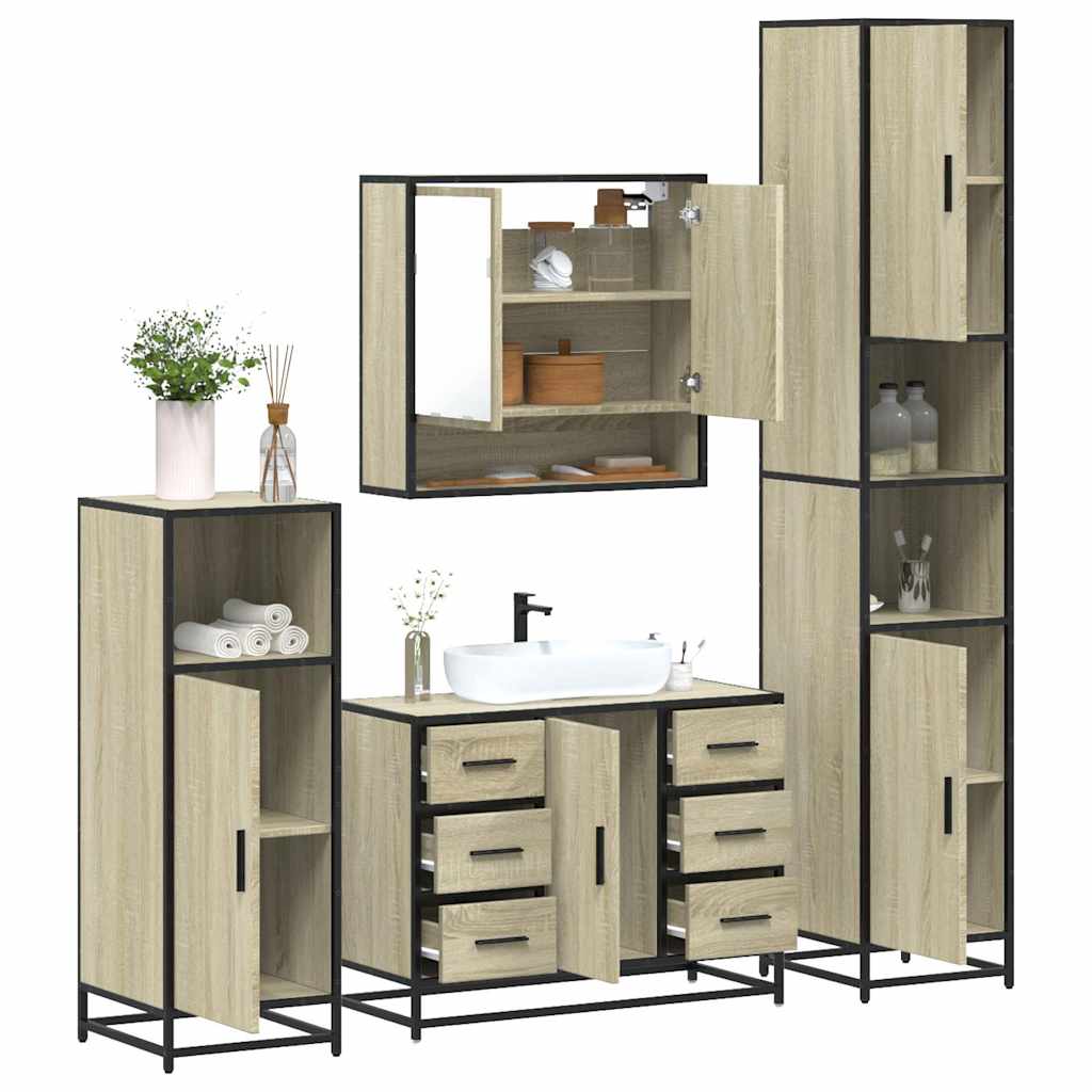 Set Mobili da Bagno 4 pz Rovere Sonoma in Legno Multistrato | homemem39
