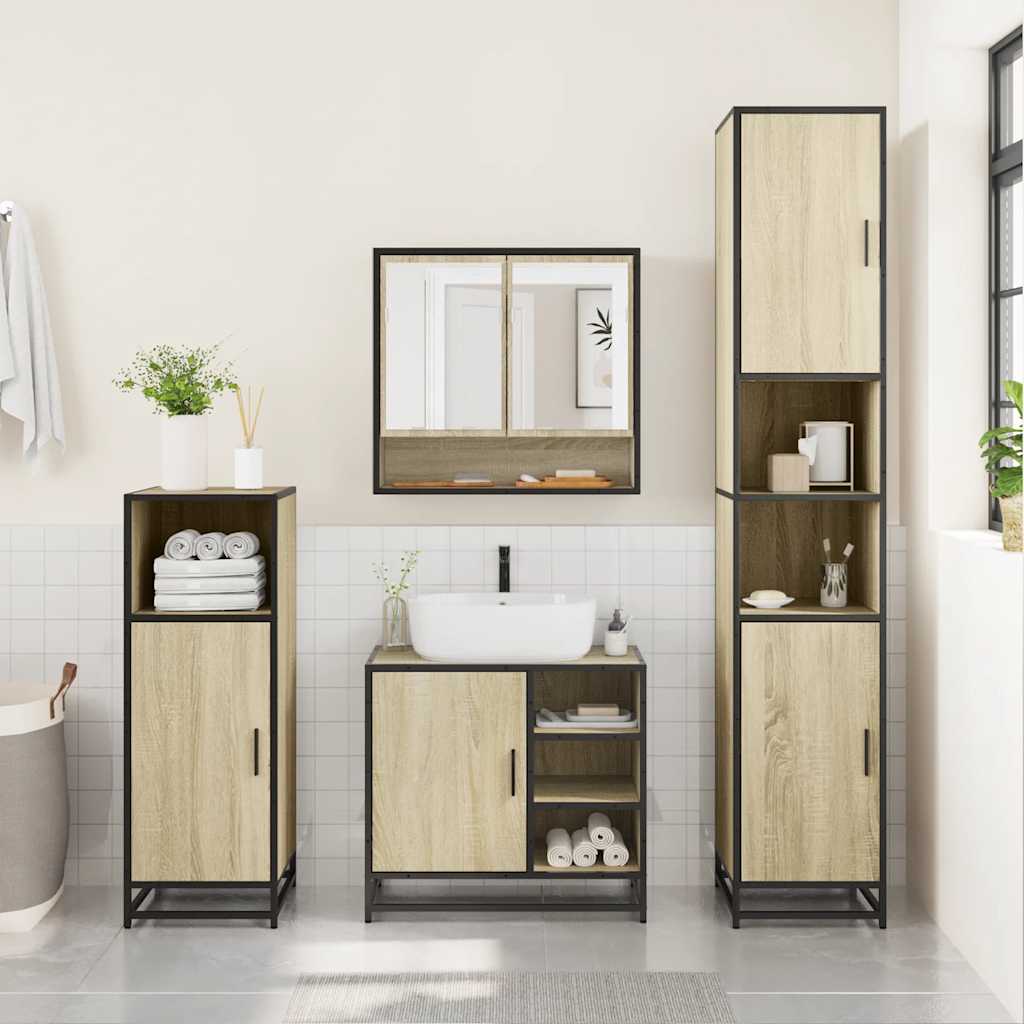 Set Mobili da Bagno 4 pz Rovere Sonoma in Legno Multistrato | homemem39